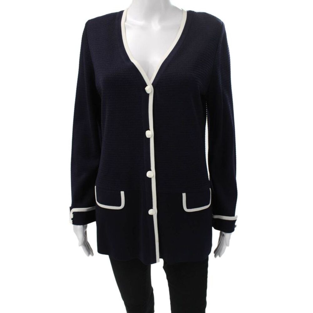 Exclusively Misook Womens Cardigan V-Neck Blue Acrylic Size S